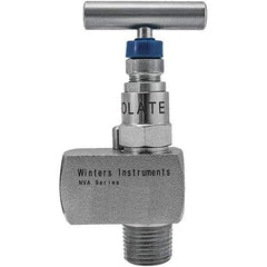 Value Collection - 1/2" Pipe, Angled Hard Seat Needle Valve - FNPT x FNPT Ends, Grade 316 Stainless Steel Valve, 10,000 Max psi - USA Tool & Supply