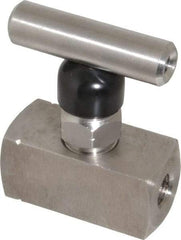 Made in USA - 1/8" Pipe, Inline Miniature Needle Valve - FNPT x FNPT Ends, Grade 316 Stainless Steel Valve, 6,000 Max psi - USA Tool & Supply