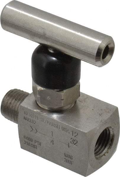 Made in USA - 1/4" Pipe, Inline Miniature Needle Valve - MNPT x FNPT Ends, Grade 316 Stainless Steel Valve, 6,000 Max psi - USA Tool & Supply