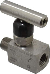 Made in USA - 1/4" Pipe, Inline Miniature Needle Valve - MNPT x FNPT Ends, Grade 316 Stainless Steel Valve, 6,000 Max psi - USA Tool & Supply