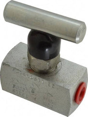 Made in USA - 1/8" Pipe, Inline Miniature Needle Valve - FNPT x FNPT Ends, Alloy Valve, 6,000 Max psi - USA Tool & Supply