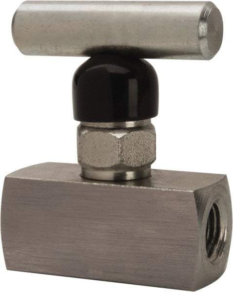 Made in USA - 1/4" Pipe, Inline Miniature Needle Valve - FNPT x FNPT Ends, Alloy Valve, 6,000 Max psi - USA Tool & Supply