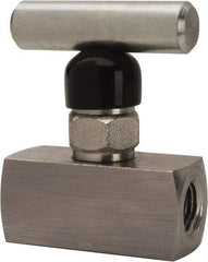 Made in USA - 1/4" Pipe, Inline Miniature Needle Valve - FNPT x FNPT Ends, Alloy Valve, 6,000 Max psi - USA Tool & Supply