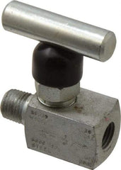 Made in USA - 1/4" Pipe, Inline Miniature Needle Valve - MNPT x FNPT Ends, Alloy Valve, 6,000 Max psi - USA Tool & Supply
