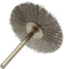 Osborn - 1-1/2" OD, 1/8" Shank Diam, Crimped Stainless Steel Wheel Brush - 0.005" Filament Diam, 25,000 RPM - USA Tool & Supply