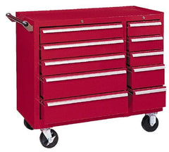 Kennedy - 10 Drawer Steel Tool Roller Cabinet - 39-3/8" Wide x 35" High x 18" Deep, Ball Bearing Drawer Slides, Brown - USA Tool & Supply
