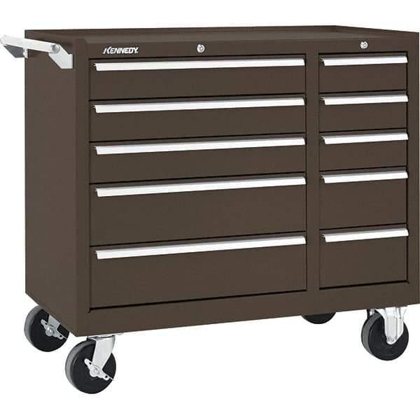 Kennedy - 10 Drawer 2,800 Lb Capacity Steel Tool Roller Cabinet - 39-3/8" Wide x 34" High x 18" Deep, Brown - USA Tool & Supply
