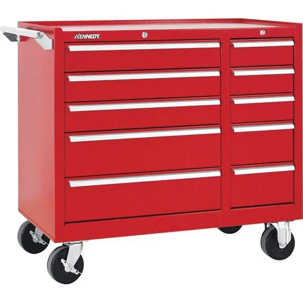 Kennedy - 10 Drawer 2,800 Lb Capacity Steel Tool Roller Cabinet - 39-3/8" Wide x 34" High x 18" Deep, Red - USA Tool & Supply