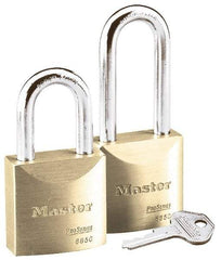 Master Lock - 1-3/16" Shackle Clearance, Keyed Different Pro Series Padlock - 29/32" Shackle Width, 5/16" Shackle Diam, Brass - USA Tool & Supply