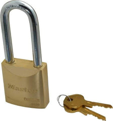 Master Lock - 2-1/2" Shackle Clearance, Keyed Different Pro Series Padlock - 29/32" Shackle Width, 3/8" Shackle Diam, Brass - USA Tool & Supply