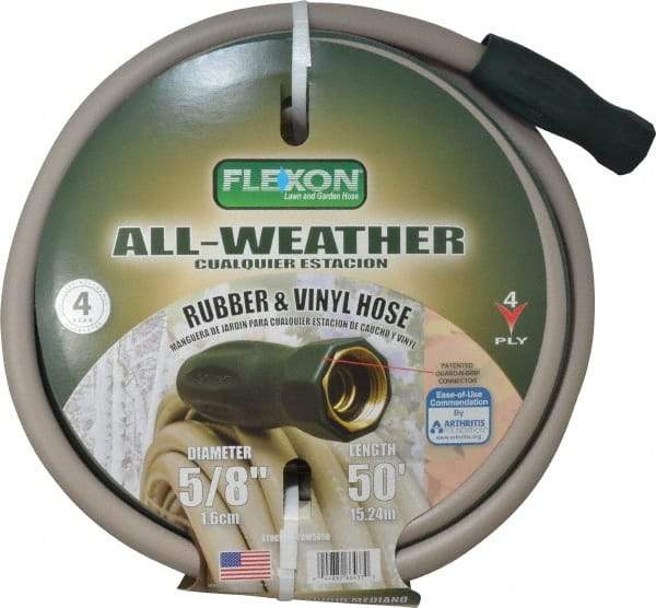 Made in USA - 50' Long All Weather Hose - 5/8" Diam, 3/4" GHT, Rubber/Vinyl, 300 psi, All Season, Green - USA Tool & Supply