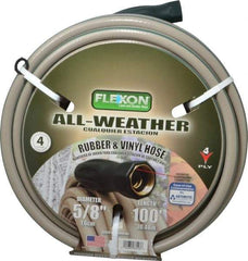 Made in USA - 100' Long All Weather Hose - 5/8" Diam, 3/4" GHT, Rubber/Vinyl, 300 psi, All Season, Green - USA Tool & Supply