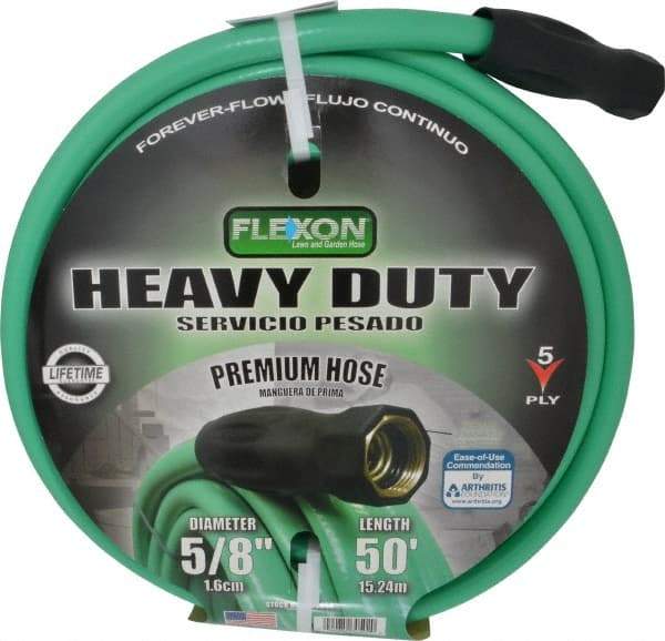 Made in USA - 50' Long Forever Hose - 5/8" Diam, 3/4" GHT, Rubber/Vinyl, 340 psi, All Season, Green - USA Tool & Supply