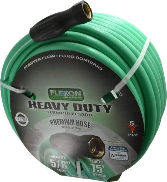 Made in USA - 75' Long Forever Hose - 5/8" Diam, 3/4" GHT, Rubber/Vinyl, 340 psi, All Season, Green - USA Tool & Supply