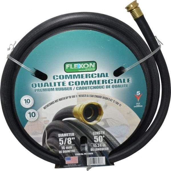 Value Collection - 50' Long Hot Water Hose - 5/8" Diam, 3/4" GHT, Rubber, 425 psi, Hot Water Compatible, Black - USA Tool & Supply