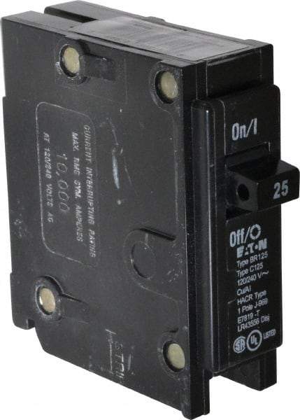 Eaton Cutler-Hammer - 25 Amp, 120/240 VAC, 1 Pole, Plug In Type BR Circuit Breaker - Thermal Magnetic Trip, 10 kA Breaking Capacity, 14-4 AWG - USA Tool & Supply