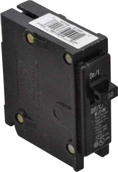 Eaton Cutler-Hammer - 30 Amp, 120/240 VAC, 1 Pole, Plug In Type BR Circuit Breaker - Thermal Magnetic Trip, 10 kA Breaking Capacity, 14-4 AWG - USA Tool & Supply