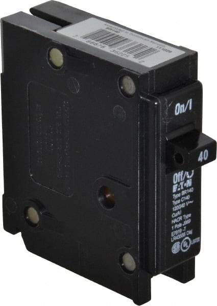 Eaton Cutler-Hammer - 40 Amp, 120/240 VAC, 1 Pole, Plug In Type BR Circuit Breaker - Thermal Magnetic Trip, 10 kA Breaking Capacity, 14-4 AWG - USA Tool & Supply