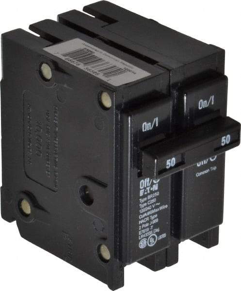 Eaton Cutler-Hammer - 50 Amp, 120/240 VAC, 2 Pole, Plug In Type BR Circuit Breaker - Thermal Magnetic Trip, 10 kA Breaking Capacity, 14-4 AWG - USA Tool & Supply