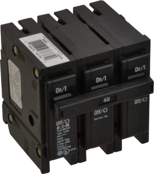Eaton Cutler-Hammer - 40 Amp, 240 VAC, 3 Pole, Plug In Type BR Circuit Breaker - Magnetic Trip, 10 kA Breaking Capacity, 14-4 AWG - USA Tool & Supply