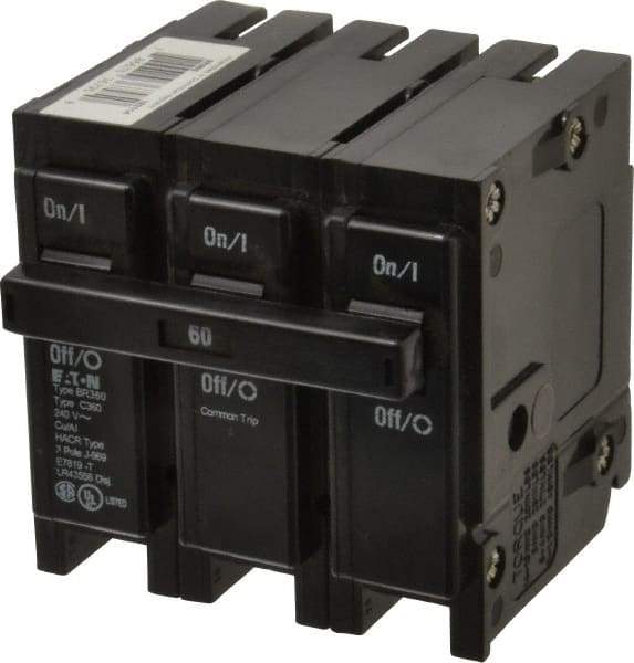 Eaton Cutler-Hammer - 60 Amp, 240 VAC, 3 Pole, Plug In Type BR Circuit Breaker - Magnetic Trip, 10 kA Breaking Capacity, 4-1/0 AWG - USA Tool & Supply