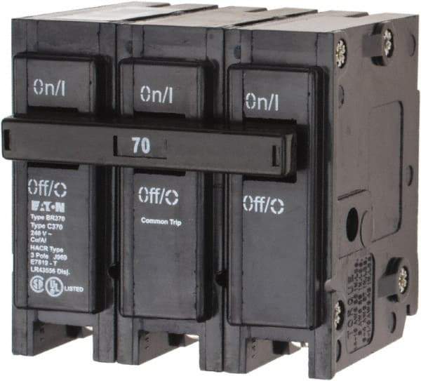 Eaton Cutler-Hammer - 70 Amp, 240 VAC, 3 Pole, Plug In Type BR Circuit Breaker - Magnetic Trip, 10 kA Breaking Capacity, 4-1/0 AWG - USA Tool & Supply