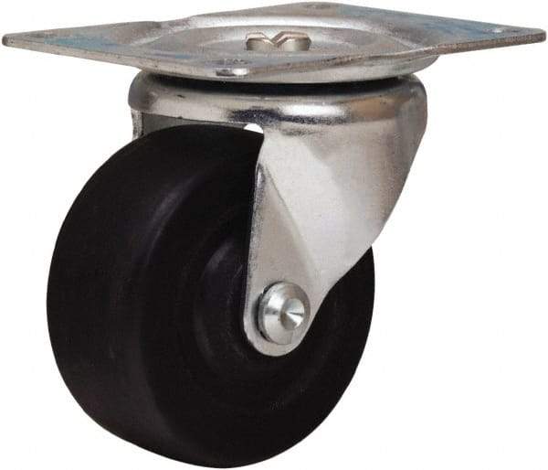 Hamilton - 3" Diam x 1-1/4" Wide x 3-3/4" OAH Top Plate Mount Swivel Caster - Hard Rubber, 210 Lb Capacity, Self-Lubricating Bearing, 3-1/8 x 4-1/8" Plate - USA Tool & Supply