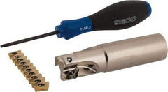 Seco - 1" Cut Diam, 0.433" Max Depth of Cut, 1" Shank Diam, 4" OAL, Indexable Square Shoulder End Mill - XO.X 1204 Inserts, Weldon Shank, 90° Lead Angle, Through Coolant, Series Super Turbo - USA Tool & Supply