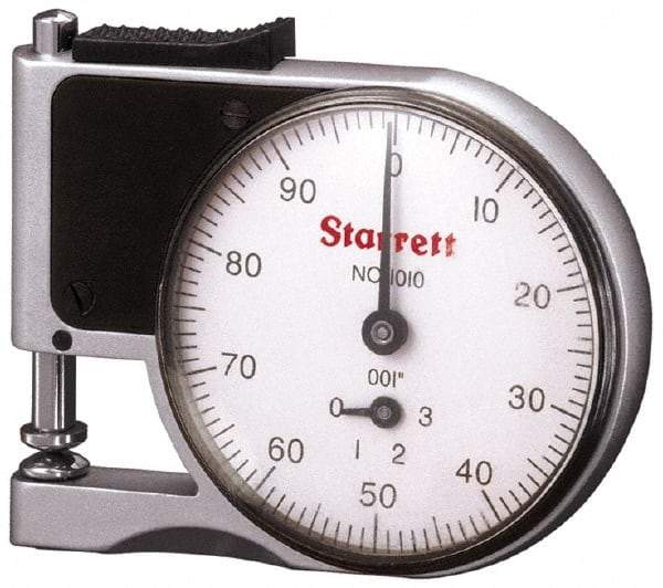 Starrett - 0 to 3/8 Inch Measurement, 0.001 Inch Graduation, 1/2 Inch Throat Depth, Dial Thickness Gage - 1-5/8 Inch Dial Diameter - USA Tool & Supply