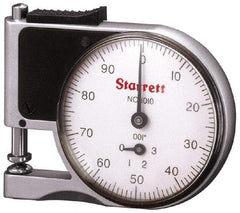 Starrett - 0 to 3/8 Inch Measurement, 0.001 Inch Graduation, 1/2 Inch Throat Depth, Dial Thickness Gage - 1-5/8 Inch Dial Diameter - USA Tool & Supply