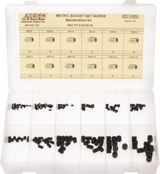 Value Collection - 140 Piece, M3 to M10, Alloy Steel Set Screw Assortment - Socket Cap Head, Hex Socket Drive, 5 to 12mm Long - USA Tool & Supply