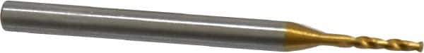 OSG - 1.30048mm 140° Spiral Flute Vanadium High Speed Steel Screw Machine Drill Bit - TiN Finish, Right Hand Cut, 8mm Flute Length, 40mm OAL, Faceted Point, Straight Shank - USA Tool & Supply