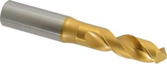 OSG - 17.00022mm 120° Spiral Flute Vanadium High Speed Steel Screw Machine Drill Bit - TiN Finish, Right Hand Cut, 60mm Flute Length, 126mm OAL, Faceted Point, Straight Shank - USA Tool & Supply