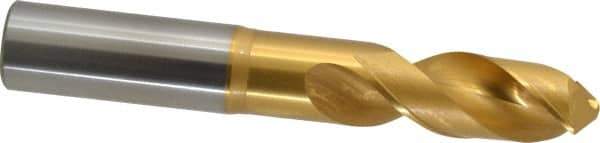 OSG - 18.9992mm 120° Spiral Flute Vanadium High Speed Steel Screw Machine Drill Bit - TiN Finish, Right Hand Cut, 64mm Flute Length, 130mm OAL, Faceted Point, Straight Shank - USA Tool & Supply