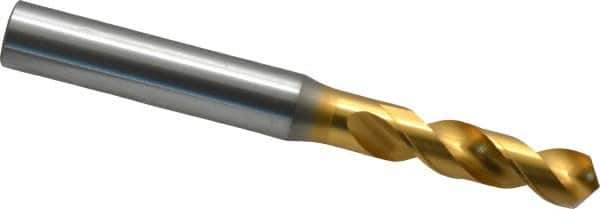 OSG - 8.24992mm 120° Spiral Flute Vanadium High Speed Steel Screw Machine Drill Bit - TiN Finish, Right Hand Cut, 37mm Flute Length, 87mm OAL, Faceted Point, Straight Shank - USA Tool & Supply