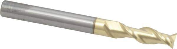 ProMax - 1/4", 3/4" LOC, 1/4" Shank Diam, 2-1/2" OAL, 2 Flute, Solid Carbide Square End Mill - Single End, ZrN Finish, Spiral Flute, 40° Helix, Centercutting, Right Hand Cut, Right Hand Flute, Series 108 - USA Tool & Supply