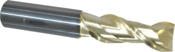 ProMax - 1/2", 1-1/4" LOC, 1/2" Shank Diam, 3" OAL, 2 Flute, Solid Carbide Square End Mill - Single End, ZrN Finish, Spiral Flute, 40° Helix, Centercutting, Right Hand Cut, Right Hand Flute, Series 108 - USA Tool & Supply