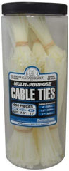 Thomas & Betts - 4 to 11 Inch Range, White Cable Ties - 3 Inch Bundle Diameter, 18, 40 and 50 Lb. Strength, Nylon - USA Tool & Supply