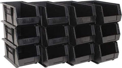 Quantum Storage - 50 Lb. Load Capacity, 14-3/4" Deep, Black Polypropylene Hopper Stacking Bin - 7" High x 8-1/4" Wide x 14-3/4" Long - USA Tool & Supply