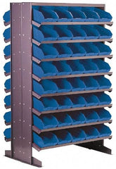 Quantum Storage - 24" Deep x 36" Wide x 60" High, Steel Floor Rack - 2 Sides, 64 Blue Plastic Bins, 36" Bin Width x 60" Bin Height x 24" Bin Depth - USA Tool & Supply