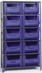 Quantum Storage - 18" Deep x 42" Wide x 75" High, Steel Open Hopper Storage Unit - 5/6 Shelves, 10 Gray Plastic Bins, 42" Bin Width x 75" Bin Height x 16" Bin Depth - USA Tool & Supply