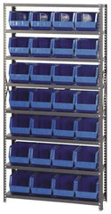 Quantum Storage - 12" Deep x 36" Wide x 75" High, Steel Open Hopper Storage Unit - 7/8 Shelves, 28 Yellow Plastic Bins, 8-1/4" Bin Width x 7" Bin Height x 11" Bin Depth - USA Tool & Supply