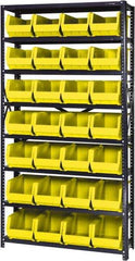 Quantum Storage - 12" Deep x 36" Wide x 75" High, Steel Open Hopper Storage Unit - 7/8 Shelves, 28 Yellow Plastic Bins, 8-1/4" Bin Width x 7" Bin Height x 14-3/4" Bin Depth - USA Tool & Supply