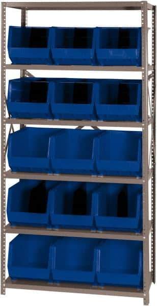 Quantum Storage - 18" Deep x 36" Wide x 75" High, Steel Open Hopper Storage Unit - 5/6 Shelves, 15 Yellow Plastic Bins, 11" Bin Width x 10" Bin Height x 18" Bin Depth - USA Tool & Supply