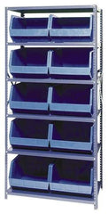 Quantum Storage - 18" Deep x 36" Wide x 75" High, Steel Open Hopper Storage Unit - 5/6 Shelves, 10 Blue Plastic Bins, 16-1/2" Bin Width x 11" Bin Height x 18" Bin Depth - USA Tool & Supply