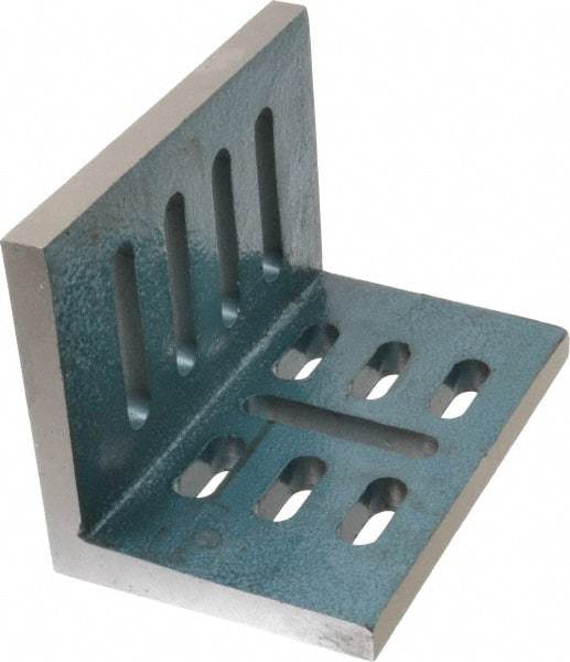 Interstate - 7" Wide x 4-1/2" Deep x 5-1/2" High Cast Iron Partially Machined Angle Plate - Slotted Plate, Through-Slots on Surface, Open End, Single Plate - USA Tool & Supply