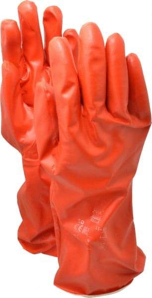 Ansell - Size XL (10), 14" Long, 37.5 mil Thick, Supported, Polyvinyl Alcohol (PVA) Chemical Resistant Gloves - Smooth Finish, Cotton Interlock Knit Lined, Gauntlet Cuff, ANSI Abrasion Level 4, ANSI Cut Level 1, Red - USA Tool & Supply