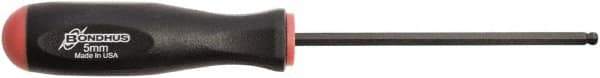 Bondhus - 5mm Hex Ball End Driver - 4.3" Blade Length, Rubber Grip Handle, 219mm OAL - USA Tool & Supply