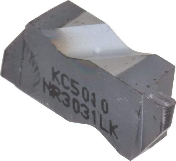 Kennametal - 3031NR K Grade KC5010, 1.58mm Cutting Width Carbide Grooving Insert - 2.39mm Max Depth of Cut, Left Hand, 0.79mm Corner Radius, TiAlN Finish - USA Tool & Supply