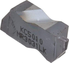 Kennametal - 3031NR K Grade KC5010, 1.58mm Cutting Width Carbide Grooving Insert - 2.39mm Max Depth of Cut, Left Hand, 0.79mm Corner Radius, TiAlN Finish - USA Tool & Supply